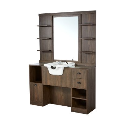 AUTHENTIC Coiffeuse Miroir Barbier en bois avec vasque