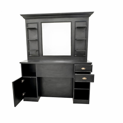 GROOVY 2 Frisiertisch mit Spiegel und Bartschneidepult aus schwarzem Holz ohne Waschbecken | Mobila Créations