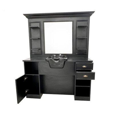 GROOVY Zwarte houten kappersspiegel kaptafel | Mobila Creaties